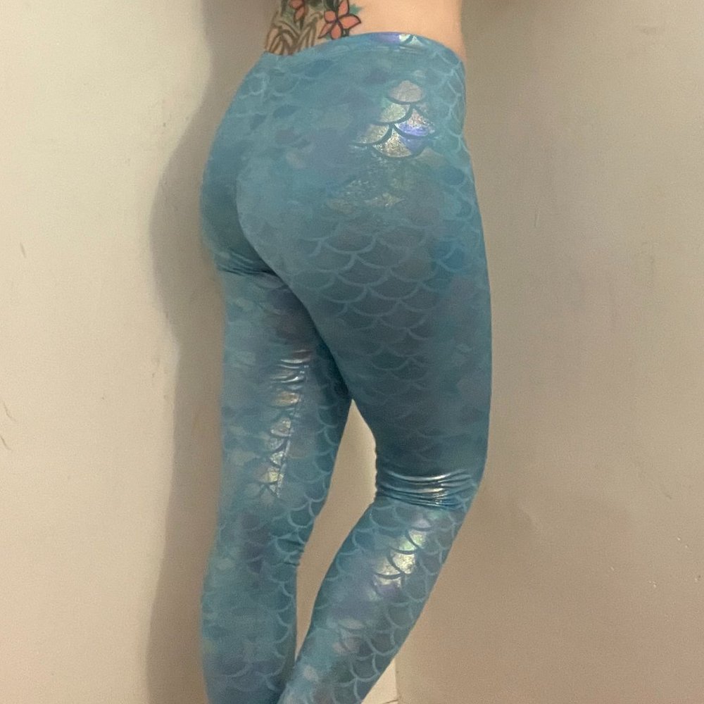 Nihoe Womens Shiny Fish Scale Mermaid Leggings